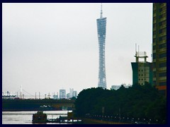 View of Canton Tower in Haizhu district, the world's 5th tallest structure, from a bridge above Pearl River. 